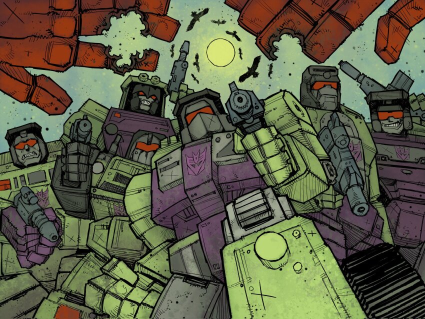 6+boys, aiming, aiming_at_viewer, armor, assault_visor, azoinab, bird, black_helmet