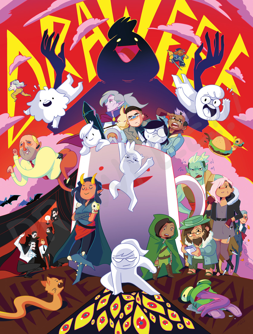 6+boys, 6+girls, :3, bat_(animal), beard, burger, burgoo_king_(drawfee), buzz_(drawtectives)