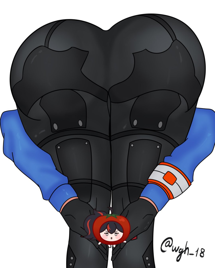 1girl, amen_pose_(meme), arms_around_legs, ass, ass_focus, bent_over, black_gloves, black_pants