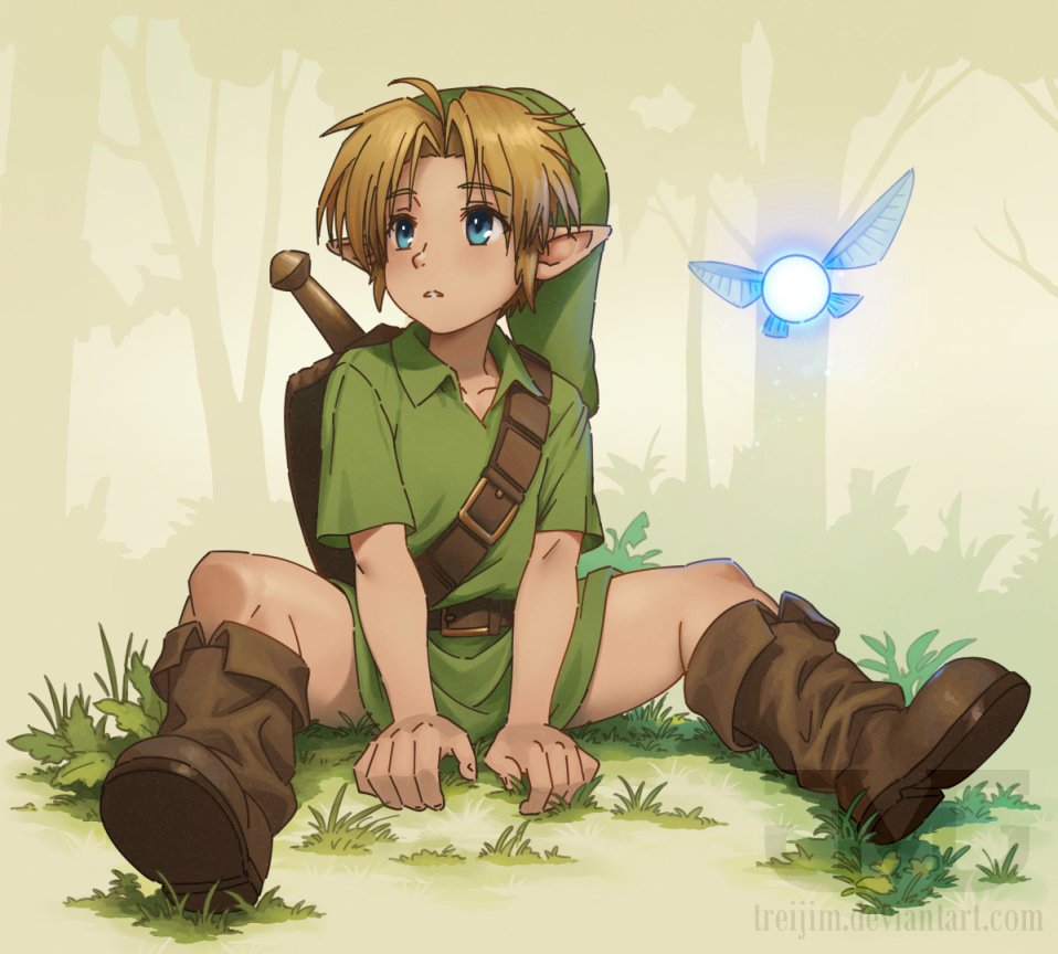 1boy, 1girl, blonde_hair, blue_eyes, commentary, english_commentary, fairy, green_hat