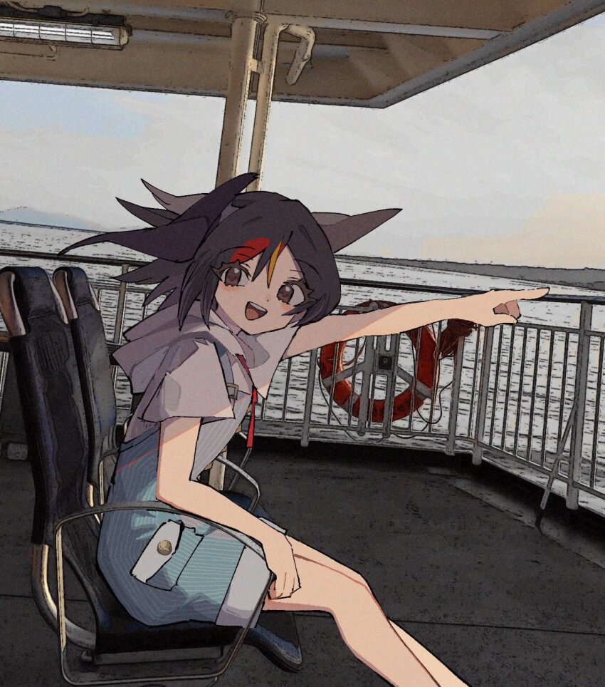 1girl, barn_swallow_(kemono_friends), bird_girl, bird_wings, black_hair, brown_eyes, chair, commentary_request