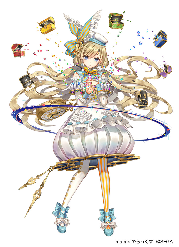 blonde_hair, blue_eyes, blush, bow, copyright_request, dress, earrings, expressionless