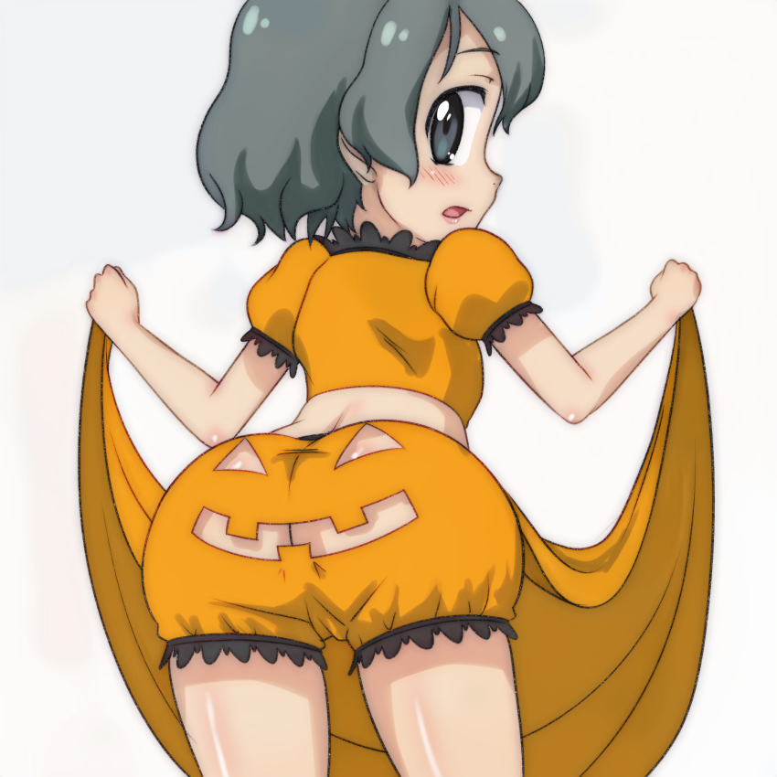 1girl, ass, ass_cutout, black_eyes, black_hair, bloomers, blush, cameltoe