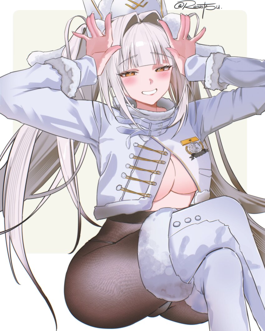 1girl, absurdres, black_pantyhose, blanc_(fortune_express)_(nikke), blanc_(nikke), boots, breasts, coat