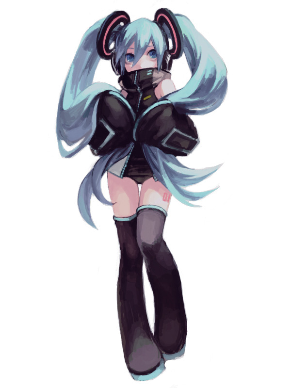 1girl, 9ibem, bad_drawr_id, bad_id, bare_shoulders, blue_hair, circle_hair_ornament, hatsune_miku