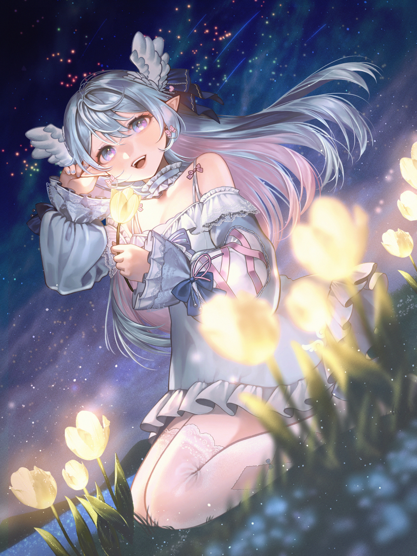 1girl, absurdres, bare_shoulders, blue_choker, blue_dress, blue_eyes, blue_hair, blue_nails