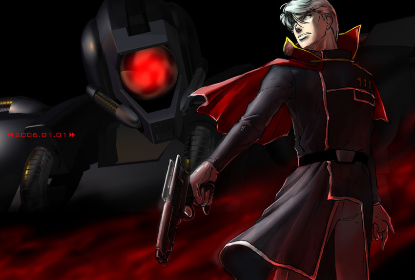 1980s_(style), 1990s_(style), 1boy, alien, aqua_eyes, aqua_hair, cape, dated