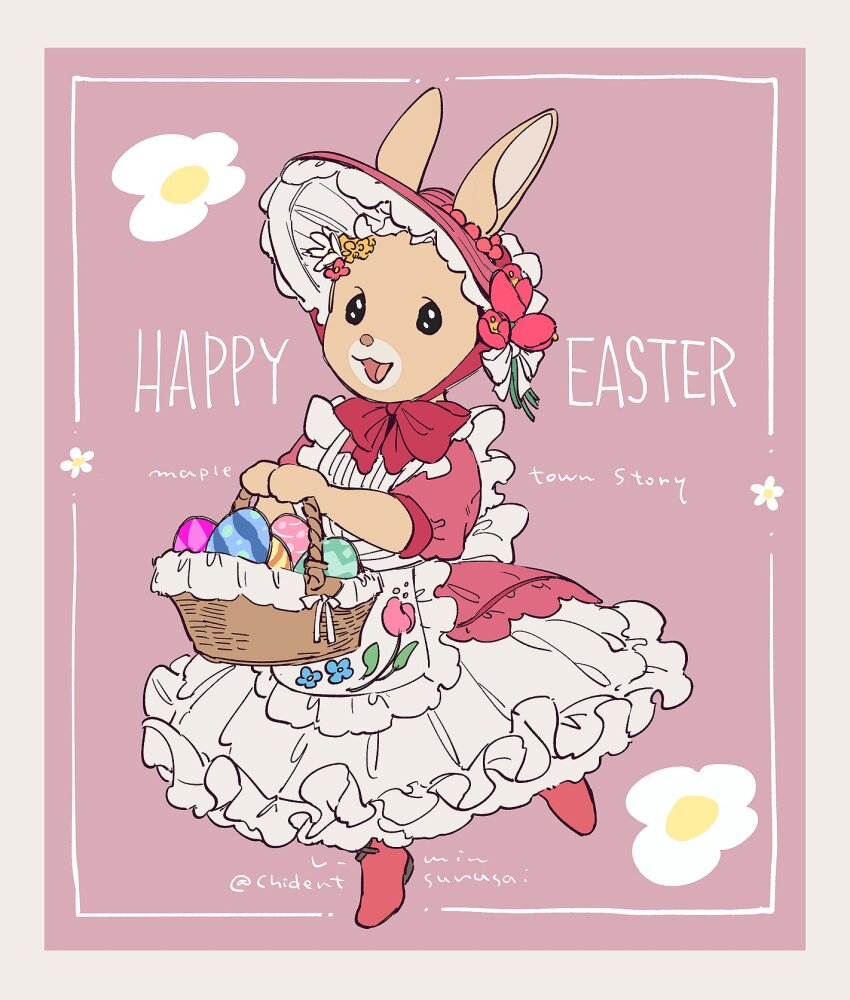 1girl, :3, :d, accurate_lolita_coord, animal_ears, apron, artist_name, back_bow