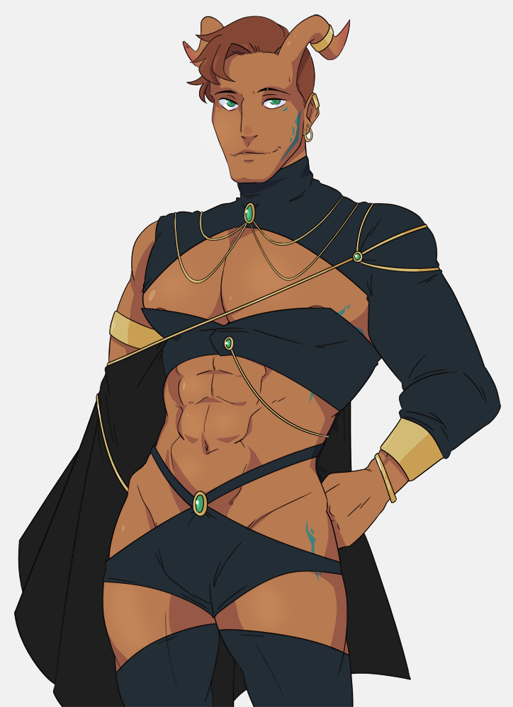 1boy, abs, aquiline_nose, armband, bara, bracelet, cape, closed_mouth