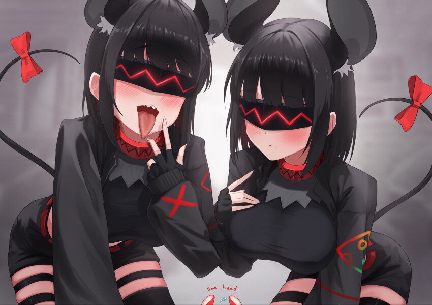 3girls, absurdres, animal_ear_fluff, animal_ears, backup_dancer_(hakos_baelz), black_hair, black_jacket, blindfold_mask