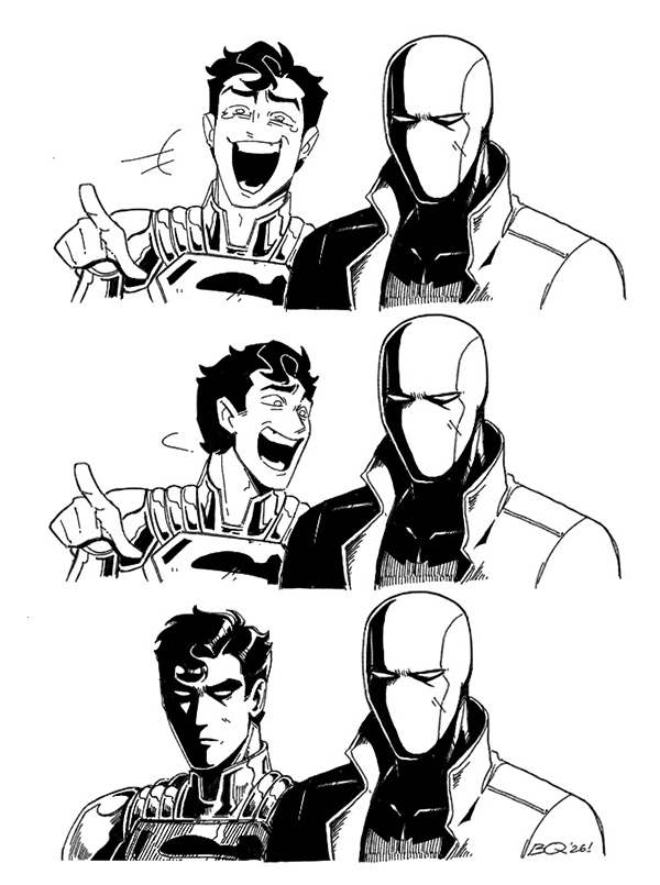 2boys, batman_(series), batman_symbol, binah_q, bodysuit, brown_jacket, cape, dc_comics