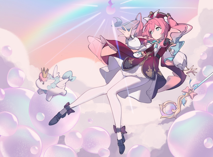 1girl, afaalphaxd, aqua_eyes, aqua_hair, aqua_ribbon, beret, black_shoes, closed_mouth