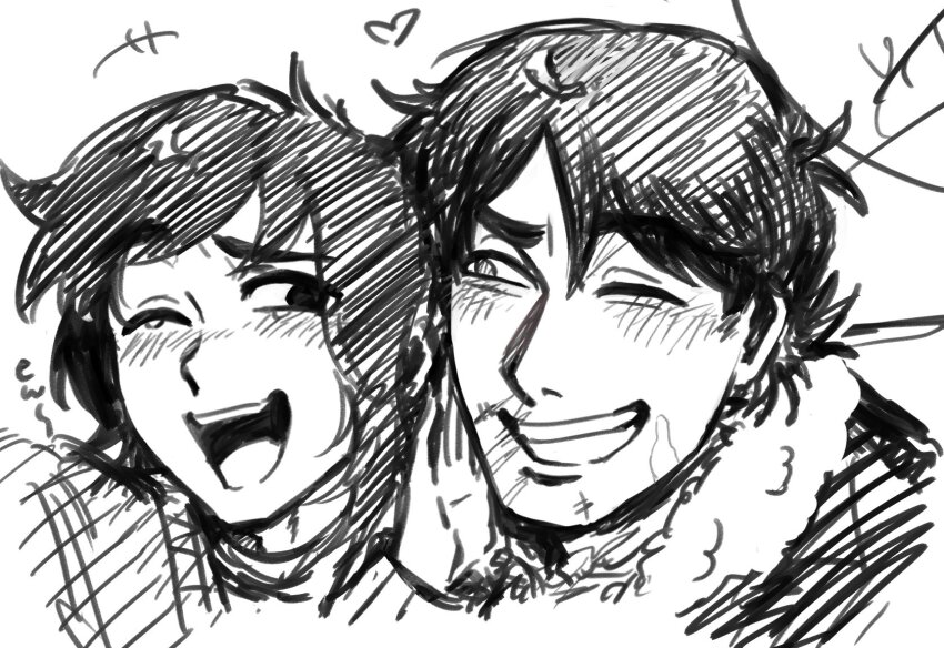 2boys, animification, black_hair, blush, coat, disventure_camp, highres, jake_(disventure_camp)