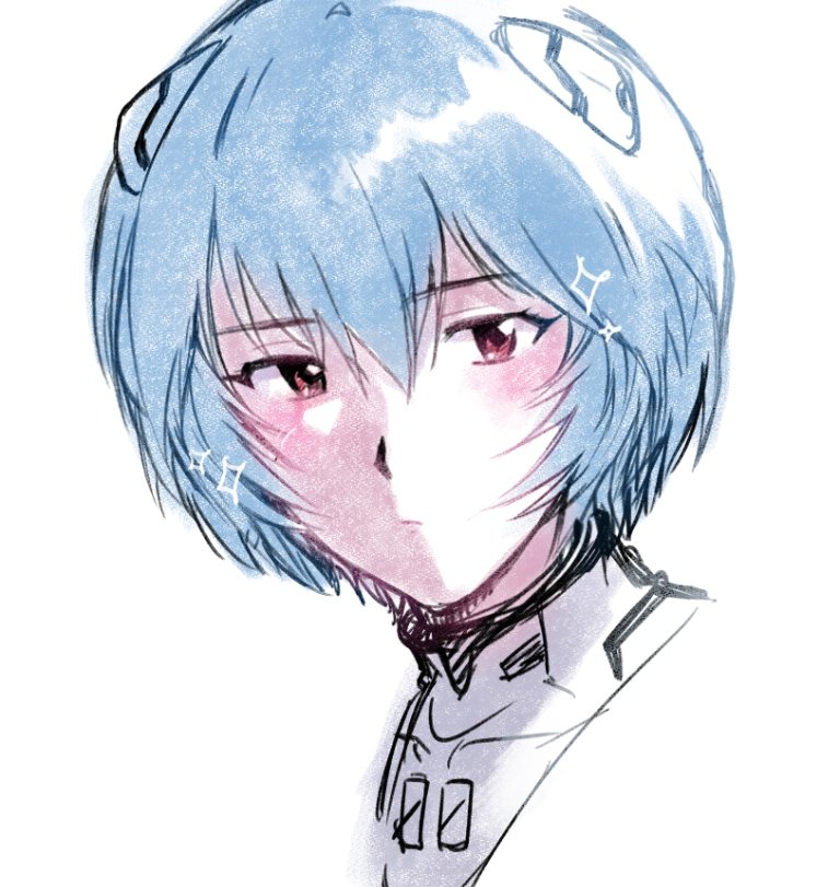 1girl, ayanami_rei, blue_hair, blush, bodysuit, closed_mouth, commentary_request, looking_at_viewer, mecha_pilot_suit, neon_genesis_evangelion, ollr_4, plugsuit_(evangelion), red_eyes, short_hair, simple_background, solo, white_background, white_bodysuit