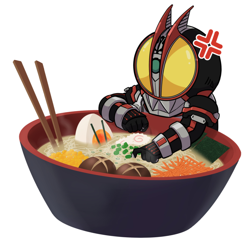 1boy, 2020, anger_vein, angry, armor, black_armor, boltcreature, bowl