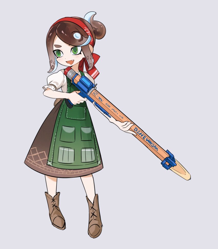 1girl, alternate_species, apron, boots, brown_boots, brown_hair, brown_skirt, commentary