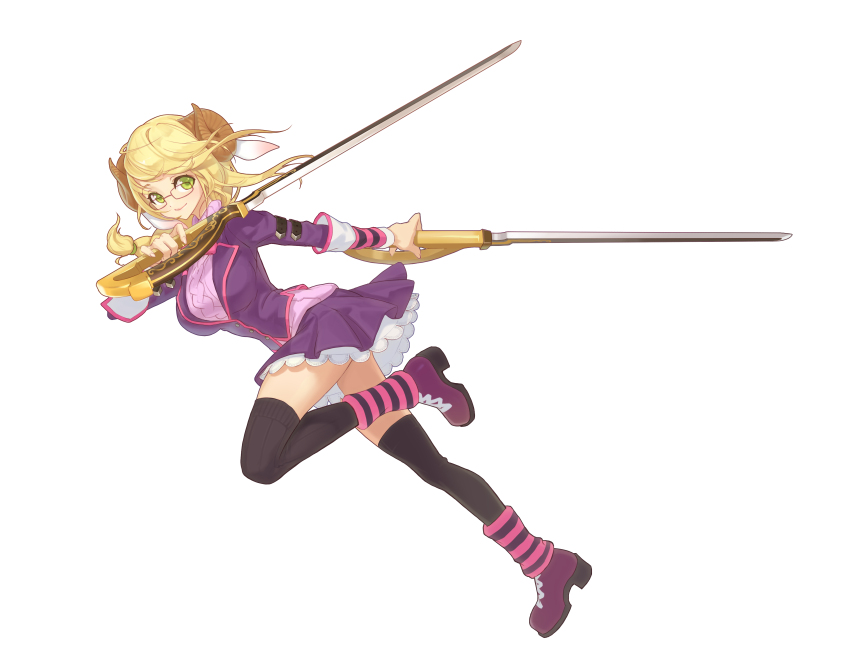 absurdres, animal_ears, arpiel, blonde_hair, braid, cecil_(arpiel), glasses, green_eyes