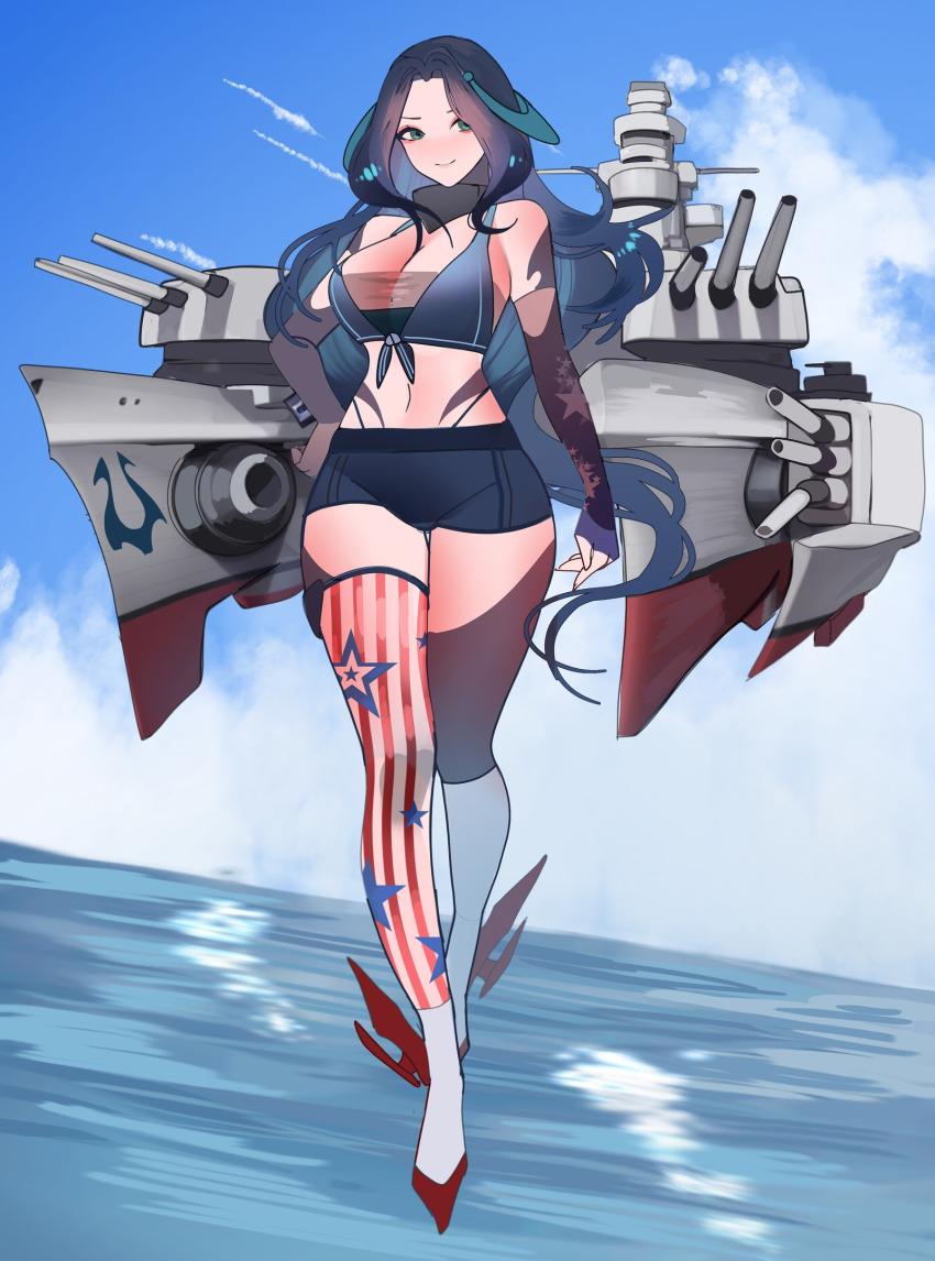 1girl, alternate_eye_color, arm_markings, artist_request, azur_lane, bare_shoulders, black_tube_top, blue_bra