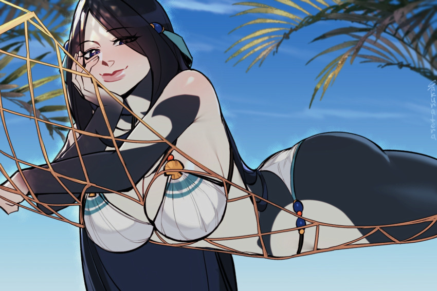 1girl, alternate_costume, alternate_eye_color, arm_markings, artist_name, artist_request, ass, bare_arms