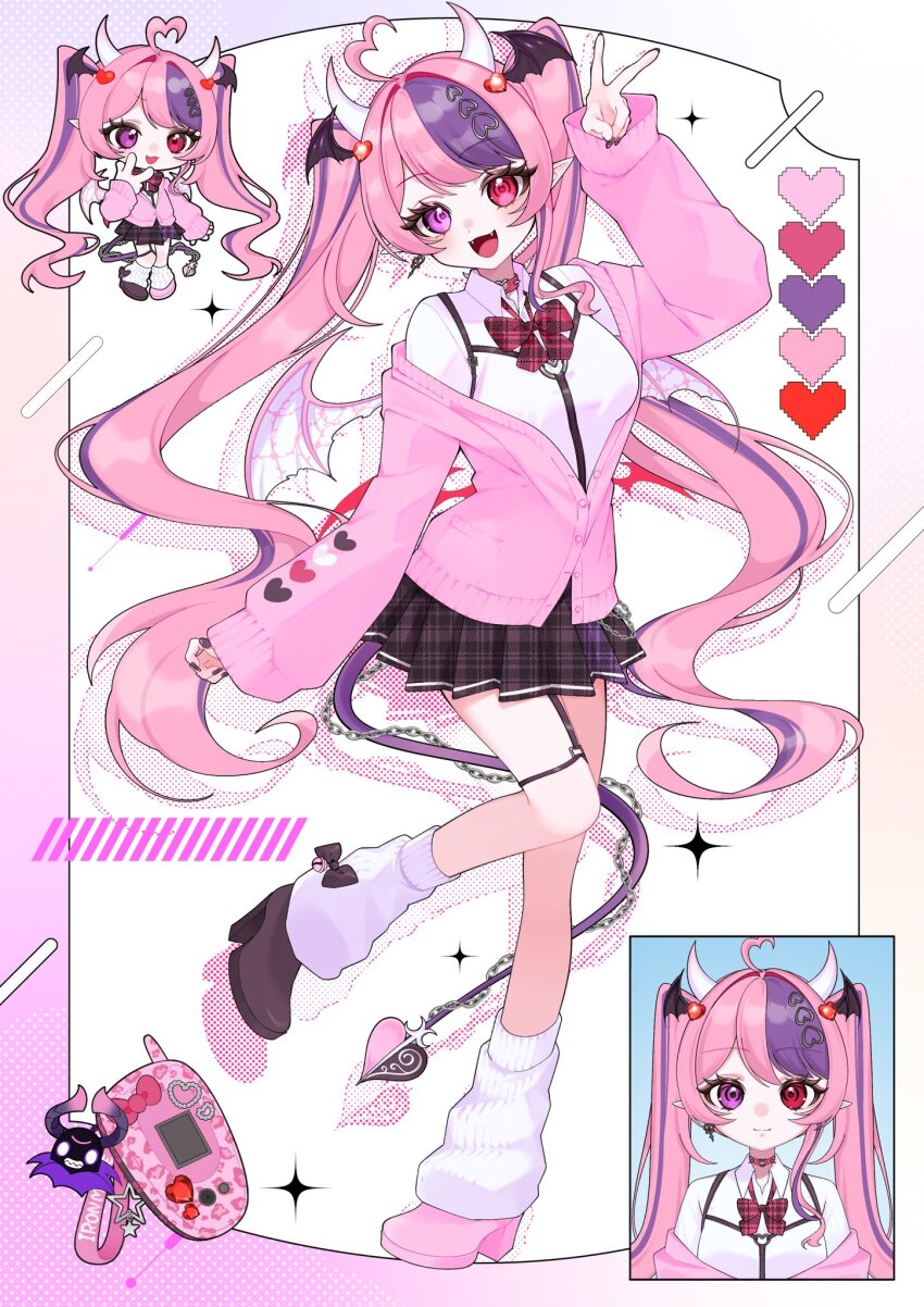 1girl, ahoge, black_bow, black_shoes, black_skirt, bow, chain, chibi