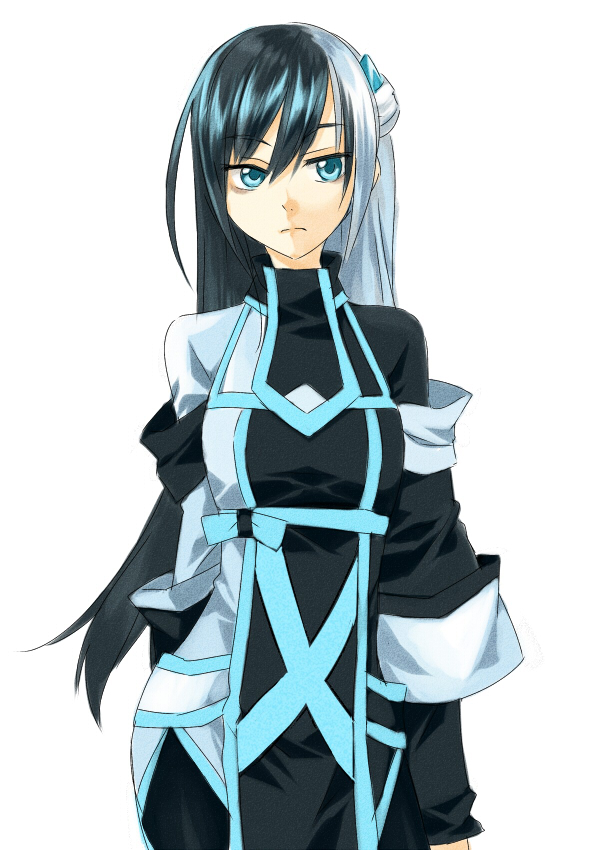 1girl, black_hair, blue_eyes, female_focus, kaida_michi, long_hair, multicolored_hair, neon_trim