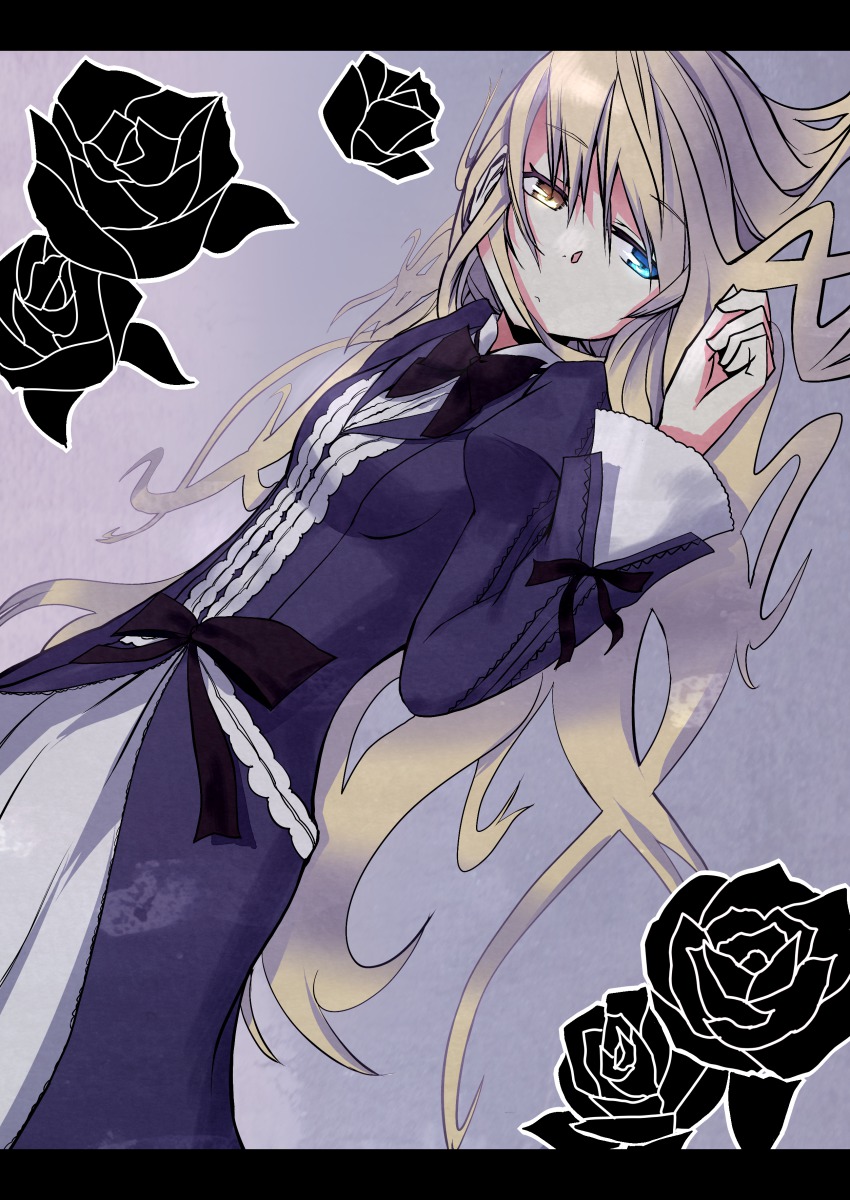 1girl, :<, absurdres, blonde_hair, blue_eyes, bow, dress, female_focus