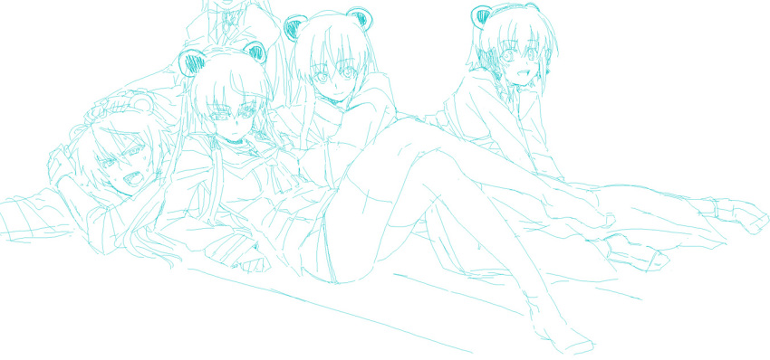 00s, 1boy, 4girls, akabane_kureha, anzelotte, aqua_theme, hiiragi_renji, himuro_akari