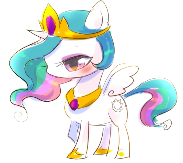 araragi_natsuki, princess_celestia, chibi, full_body, green_hair, multicolored_hair, my_little_pony, my_little_pony:_friendship_is_magic, no_humans, solo, tail, tiara, white_background, wings