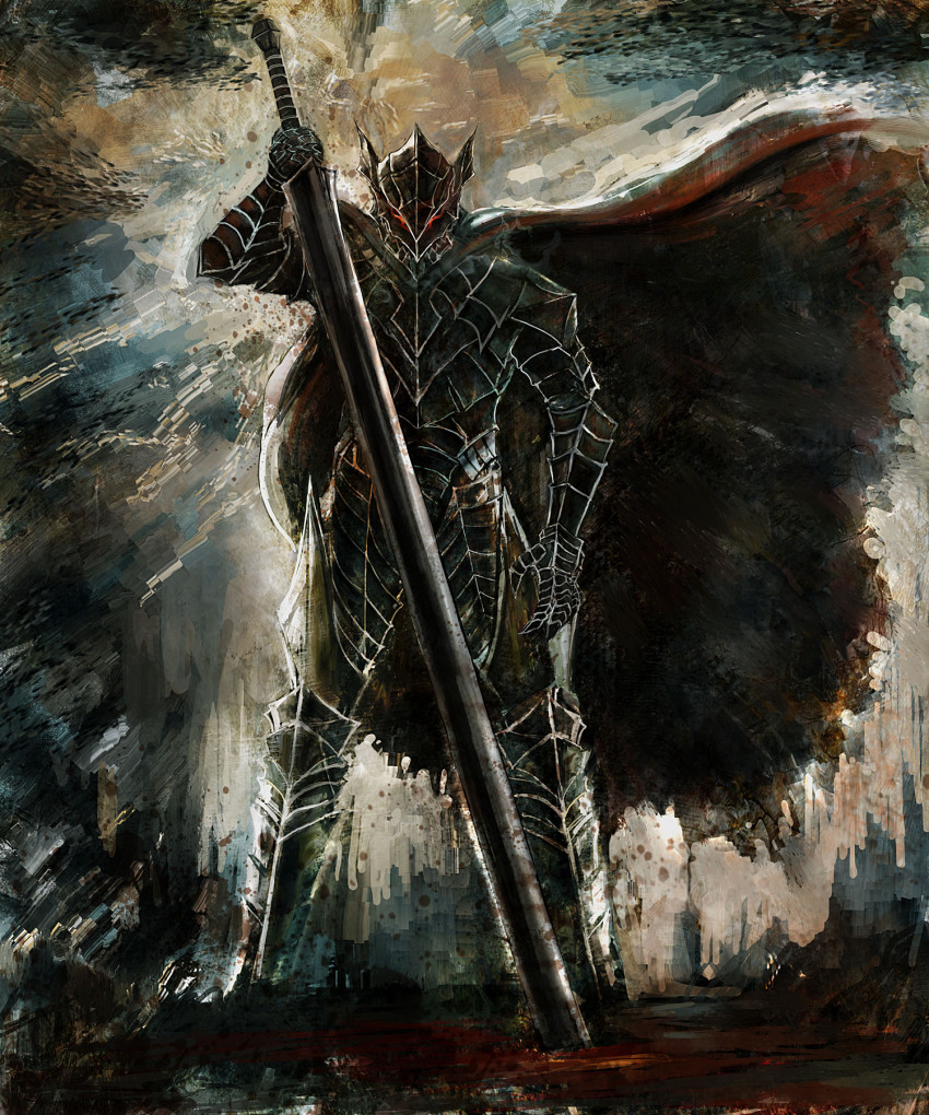 1990s_(style), 1boy, armor, bccp, berserk, berserker_armor, cape, dragonslayer_(sword)