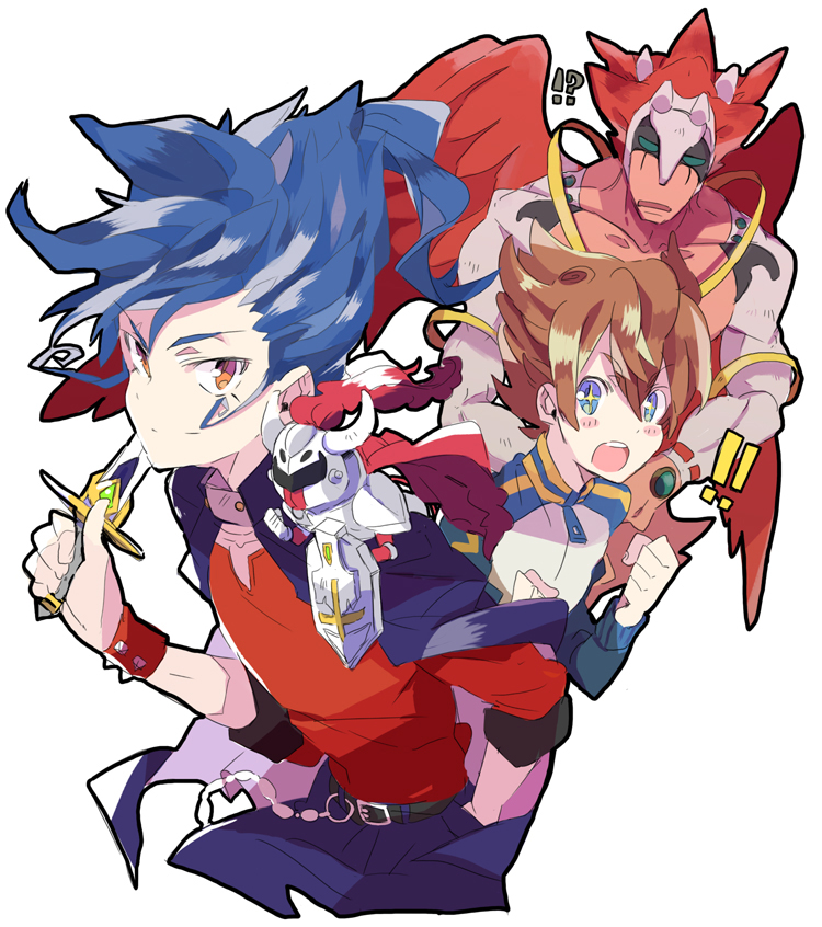 !, !!, !?, 2boys, bad_id, bad_pixiv_id, blue_eyes, blue_hair