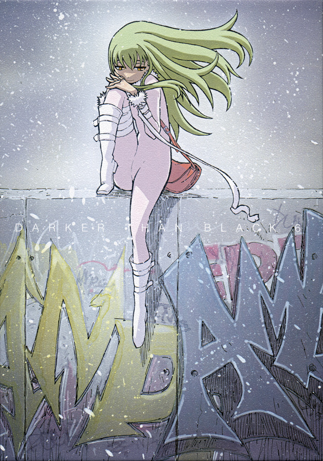 00s, 1girl, amber_(darker_than_black), bandages, boots, cover, darker_than_black, dvd_cover