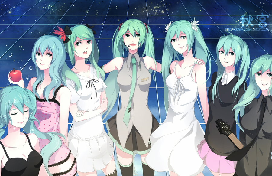6+girls, akimiya, apple, aqua_eyes, aqua_hair, bad_deviantart_id, bad_id, bare_shoulders
