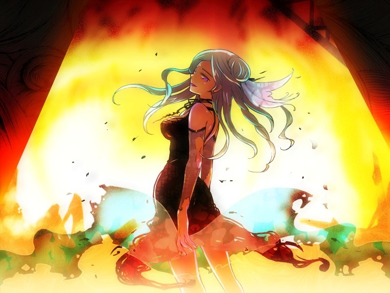 1girl, dress, female_focus, game_cg, liar-soft, looking_back, purple_eyes, salem_(sekien_no_inganock)