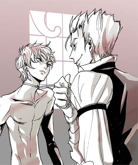 2boys, abs, asphyxiation, bdsm, bondage, bound, clothed_male_nude_male, code_geass