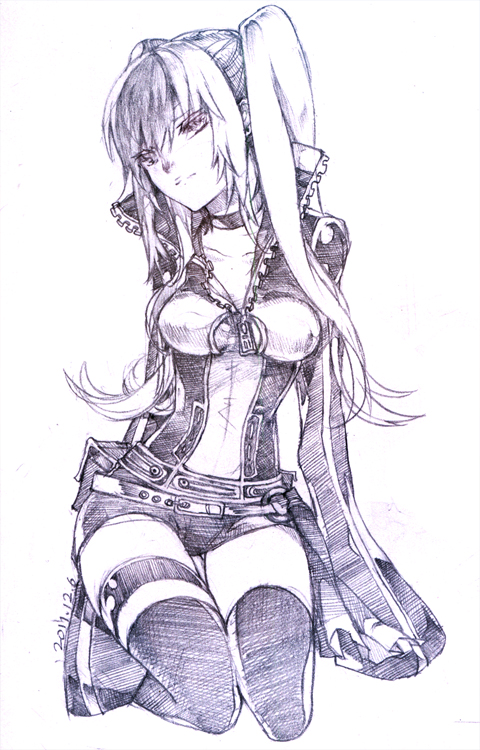 1girl, bad_id, bad_pixiv_id, belt, boots, breasts, choker, d.gray-man