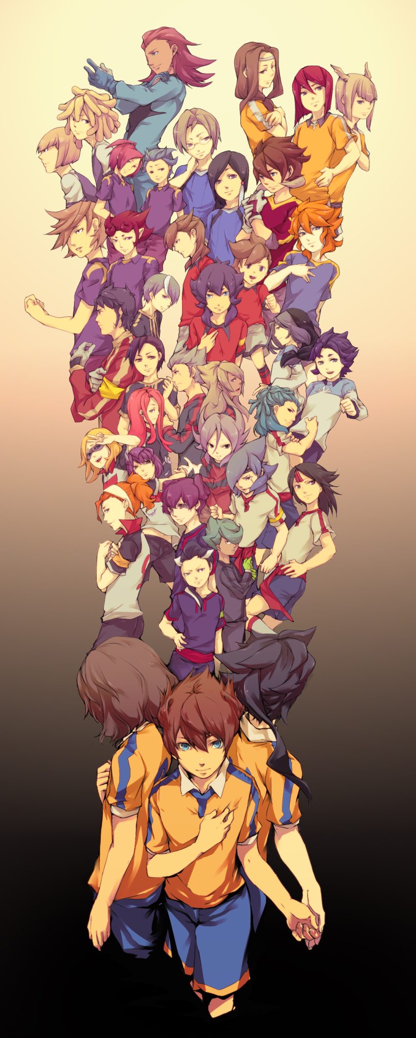 6+boys, absurdres, amemiya_taiyou, annotation_request, armband, bad_id, bad_pixiv_id, brothers, character_request, everyone, gloves, goalkeeper, hayabusa_hideki, highres, hoshifuru_kaguya, hyoudou_tsukasa, inazuma_eleven, inazuma_eleven_(series), inazuma_eleven_go, isozaki_kenma, kishibe_daika, kishibe_taiga, kita_ichiban, kurosaki_makoto, mahoro_tadashi, maji_shiya, male_focus, matsukaze_tenma, mikado_haruma, multiple_boys, namikawa_rensuke, nishinosora_yoichi, raimon, raimon_soccer_uniform, ryuuzaki_ouji, sata_tosamaru, senguuji_yamato, shinoyama_mitsuru, shiranui_eiji, shiranui_genichi, shiro_(reptil), siblings, soccer_uniform, sportswear, taki_sousuke, taki_yoshihiko, tsurugi_kyousuke, tsutsumi_bitomo, twins, wanda_naoto, yoshimine_misaki, yukimura_hyouga