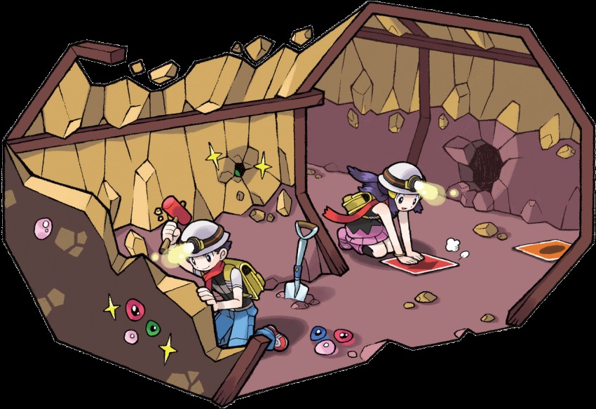 00s, dawn_(pokemon), eo_kanako, lucas_(pokemon), nintendo, official_art, pokemon, pokemon_diamond/pearl/platinum, underground_(sinnoh)