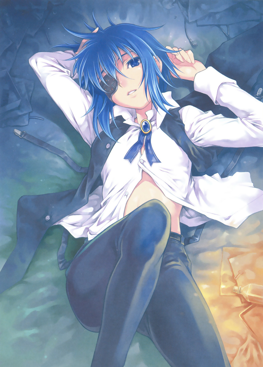 00s, 1girl, blue_eyes, blue_hair, eyepatch, female_focus, highres, kimi_ga_aruji_de_shitsuji_ga_ore_de