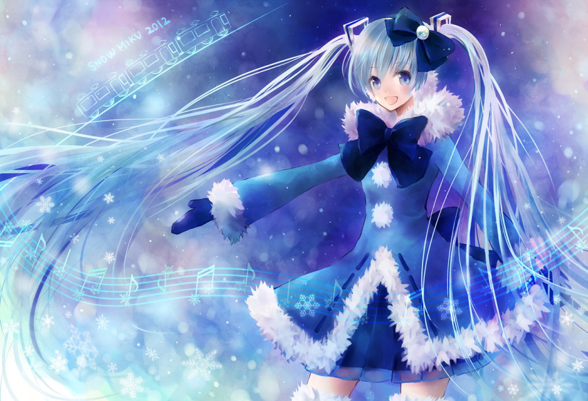 1girl, :d, aqua_eyes, aqua_hair, bad_id, bad_pixiv_id, bow, coat