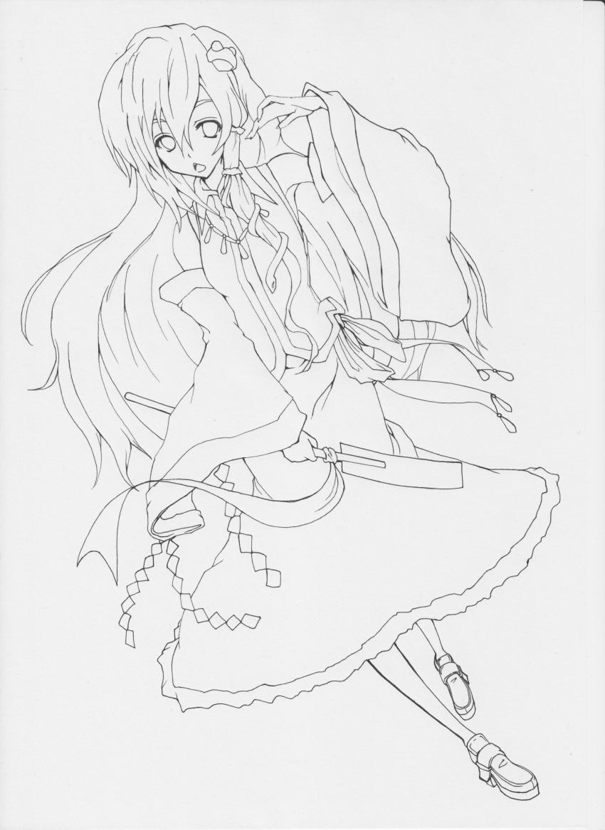 1girl, absurdres, detached_sleeves, female_focus, greyscale, hair_ornament, hair_tubes, highres