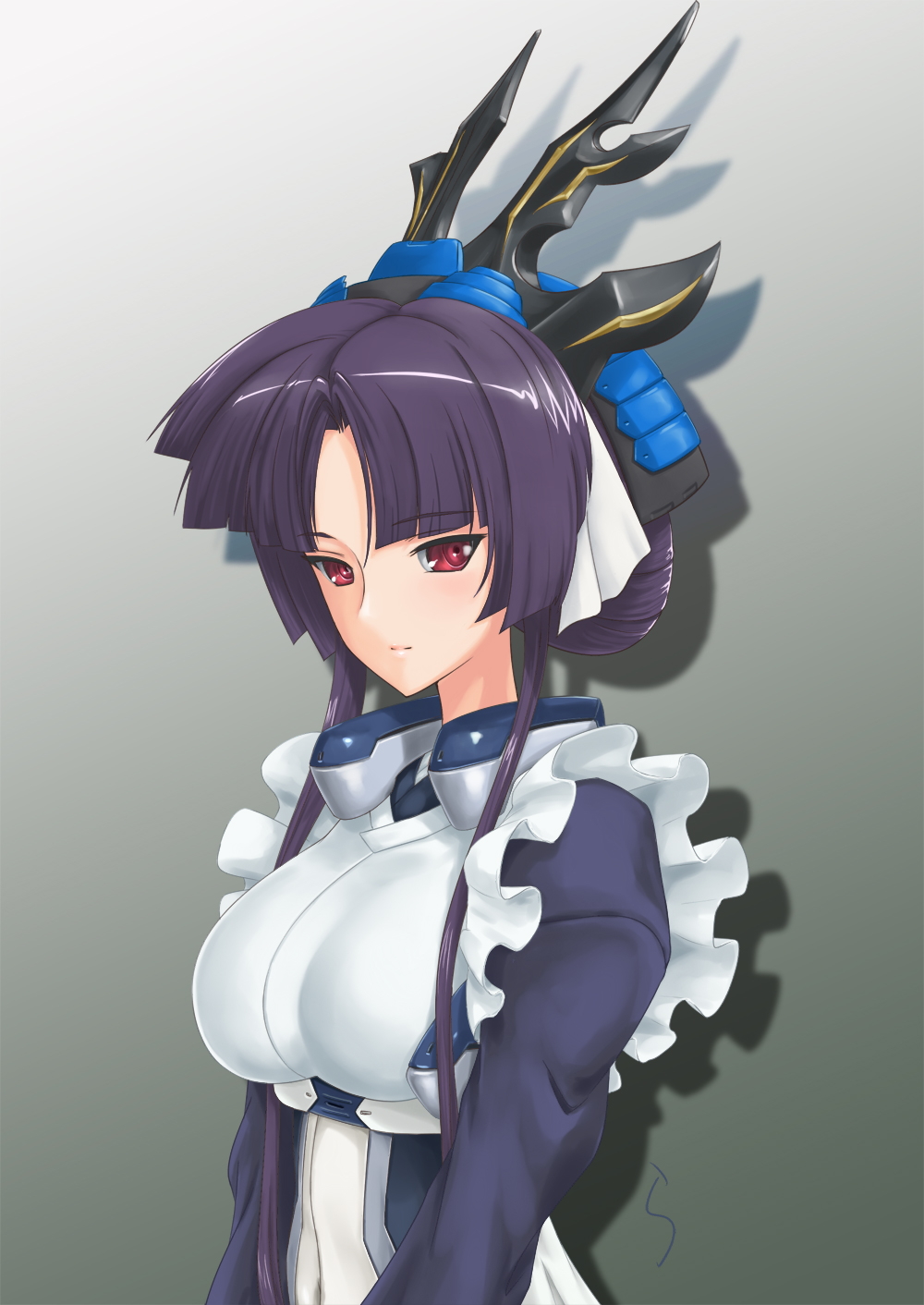 breasts, highres, kazuno_(horizon), kyoukaisenjou_no_horizon, large_breasts, maid, rasukaru, red_eyes