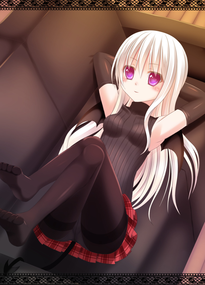 1girl, absurdres, armpits, bad_feet, bad_id, bad_pixiv_id, bat_wings, black_pantyhose