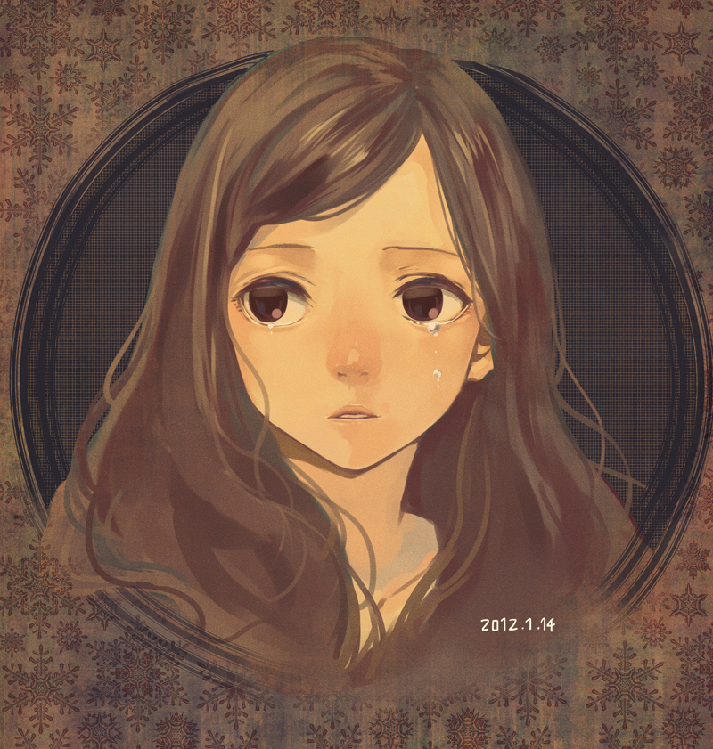 1girl, bad_id, bad_pixiv_id, brown_eyes, brown_hair, brown_theme, female_focus, long_hair