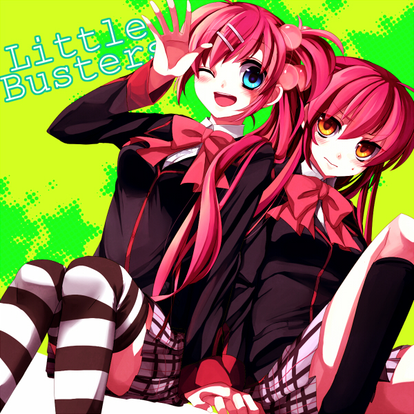 2girls, bad_id, blue_eyes, brown_eyes, dutch_angle, futaki_kanata, little_busters!, long_hair