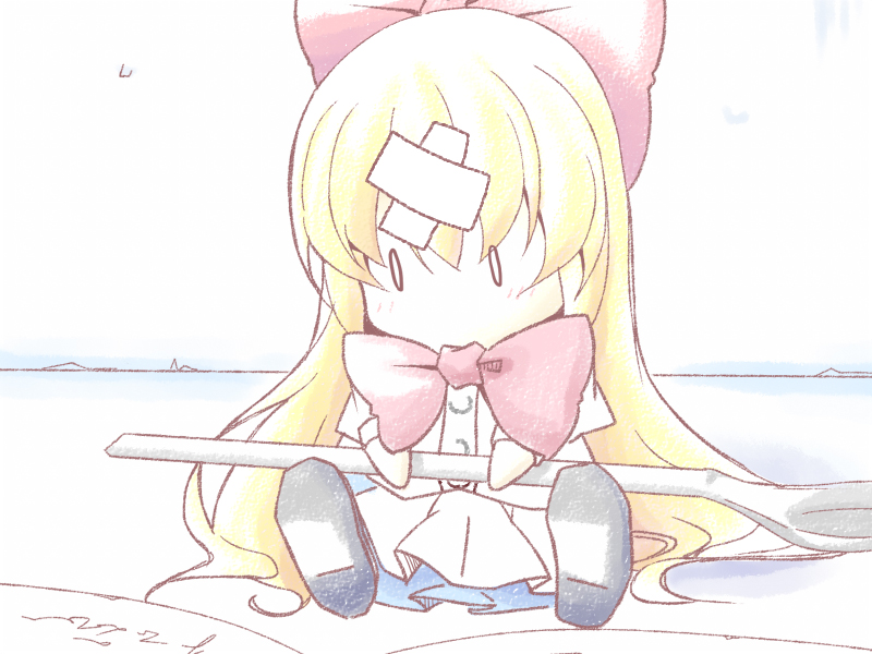 alex_(alexandoria), bandages, blonde_hair, bow, comic, female_focus, hair_bow, o_o