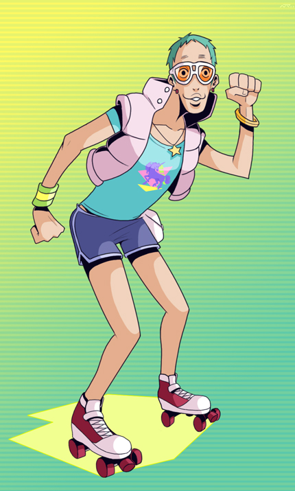 00s, 1boy, bracelet, captain_osaka, double_k, earrings, full_body, gradient_background