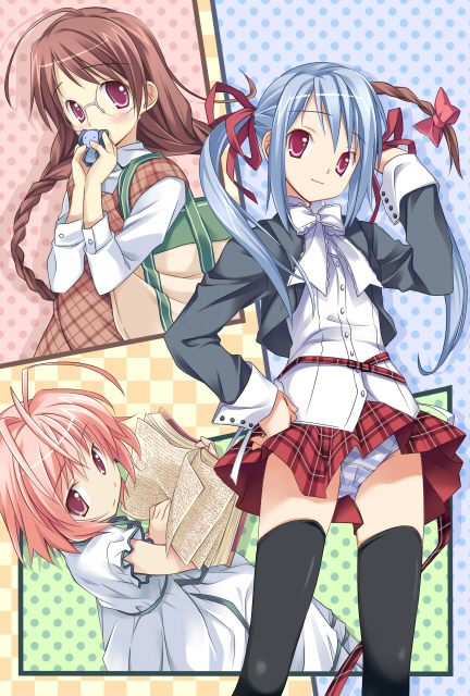 10s, 3girls, adjusting_hair, ahoge, amatsuka_fubuki, amatsuka_kosame, amatsuka_tsurara, antenna_hair