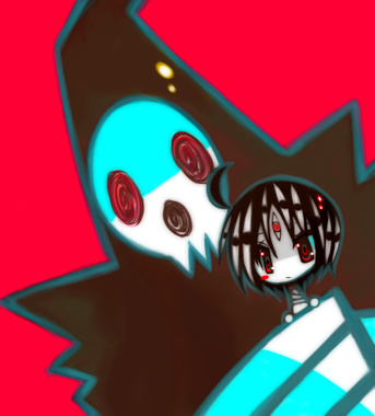 00s, ahoge, asura_(soul_eater), chibi, lowres, mask, red_eyes, shinigami-sama