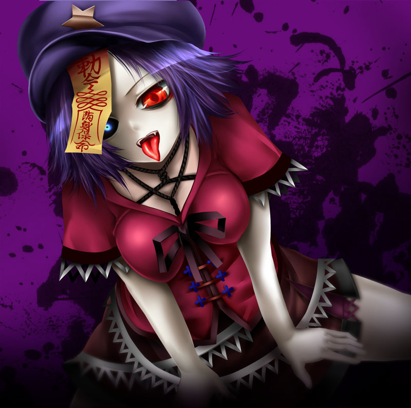 blue_eyes, bow, hat, heterochromia, monster_girl, original, red_eyes, ribbon