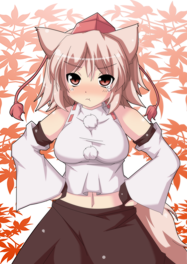 1girl, :t, animal_ears, bare_shoulders, blush, breasts, detached_sleeves, female_focus